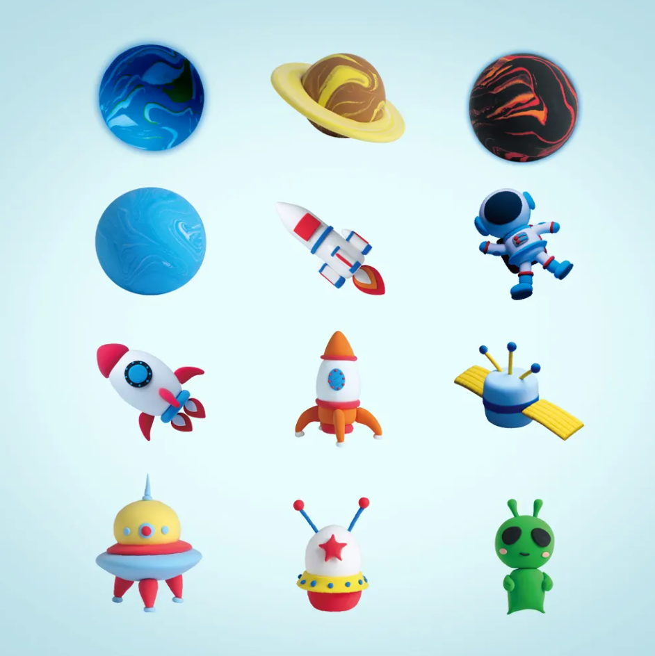 Kit x12 figuras Mooldy premium edición ASTRONAUTA